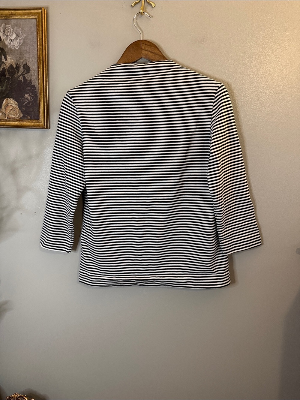 Kate Spade Saturday Striped Boat Neck 3/4 Sleeve Cotton Knit Top L Black White - Picture 9 of 9